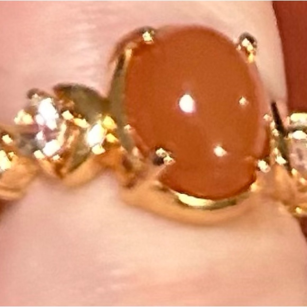 Peach Moonstone White Topaz Celestial Ring in Vermeil Rose Gold over Silver S5